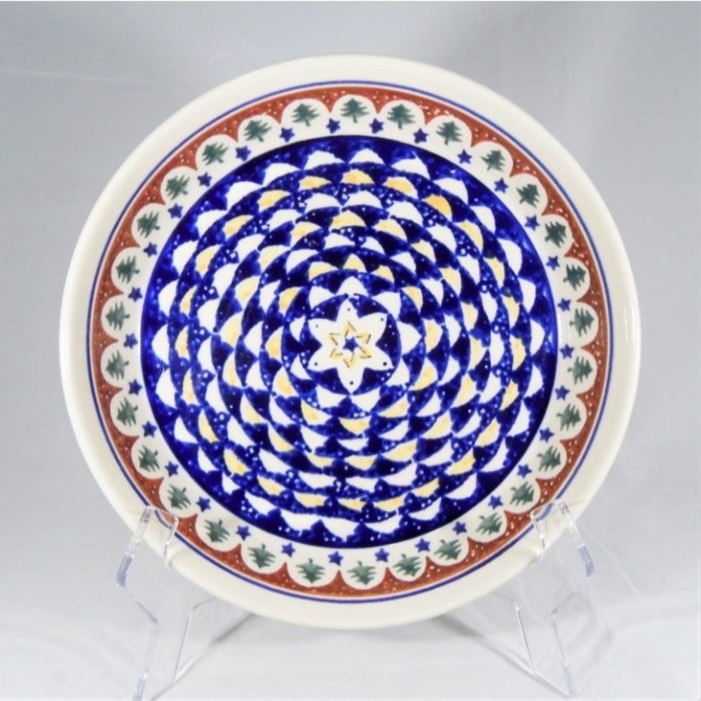 Polish Pottery Boleslawiec Winter Christmas Tree Large Round Pie Torte Baker 9.5